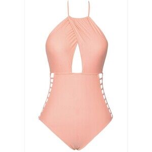 NEW CupShe Gone With The Wind Swimsuit Peach Monokini Halter Ladder Large Keyhol